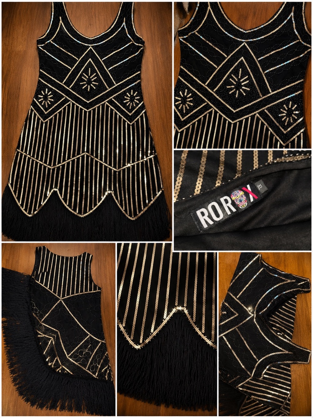 Roxy Black Dress with Gold Sequin Art Deco Detailing
